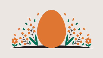 A vibrant orange egg surrounded by colorful flowers and lush greenery in a serene natural setting.