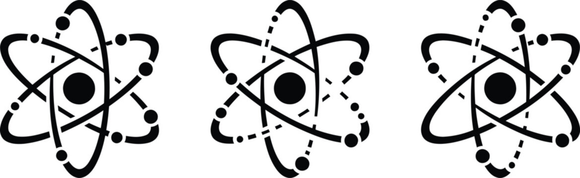 atomic structure symbols with electrons and nucleus on white background