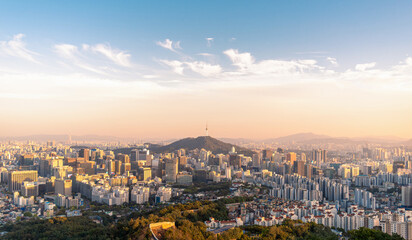 panoramic, tourist attractions in the city park of seoul City, Asia business concept image, panoramic modern cityscape building in korea.  The most beautiful Viewpoint seoul city,south korea. © pinglabel