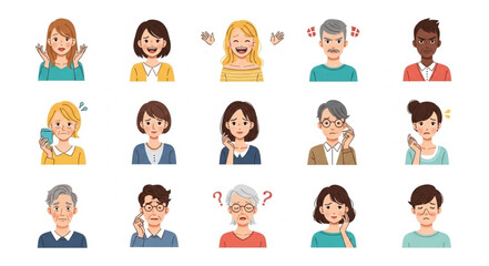 Diverse group of people expressing various emotions and feelings in a collection of portraits.