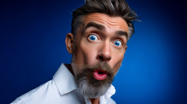 Surprised Man Looking Back Over Shoulder with Wide Eyes

