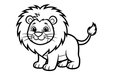 A cartoon lion with a shaggy mane and a cheerful expression standing on all fours © Shajhan