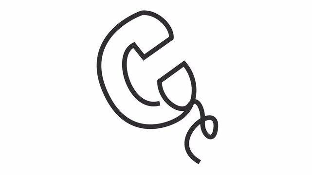 Minimalist line art telephone handset icon isolated on an alpha channel for helpdesk and telecommunication branding. Continuous line drawing of a phone for customer support and contact symbol.