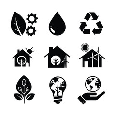 Obraz premium Eco friendly icons for sustainable living and green technology solutions