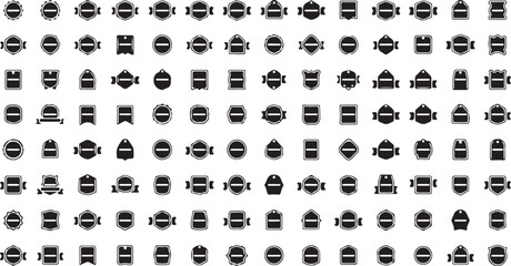 isolated white background Diverse Set of Black Icons and Badges Featuring Shields, Ribbons, and Abstract Shapes