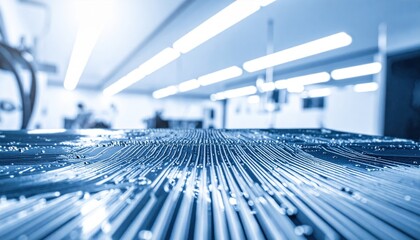 Abstract close-up of reflective metal surface in modern workshop space