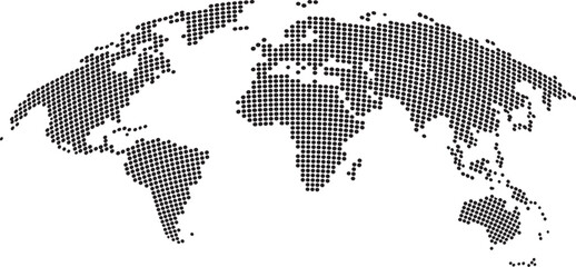 Dotted World Map Made of Small Square Pixels, Abstract Flat Global Map Black and White Vector Illustration © Ahmed