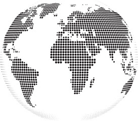 Dotted Globe Earth Made of Circle Dots, Abstract 3D World Sphere Black and White Vector Illustration