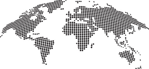 Dotted World Map Made of Square Pixels, Abstract Global Map Black and White Vector Illustration © Ahmed