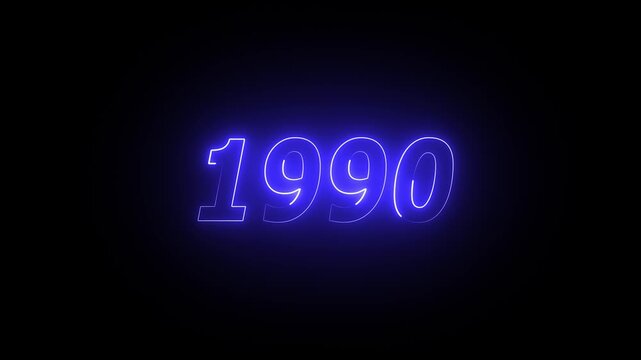 1990 neon line text. Abstract 1990 neon text animation ,For neon color Glowing neon number text background 4k video animation . 1990 title metal text on glowing text animation black background