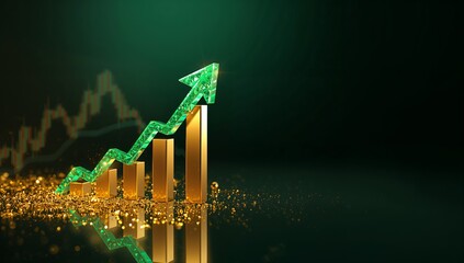 Luxury Financial Success Concept with Gold and Green Upward Arrows