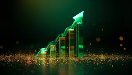 Luxury Financial Success Concept with Gold and Green Upward Arrows