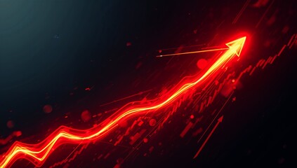 Explosive Stock Market Surge with Red and Orange Glowing Arrows