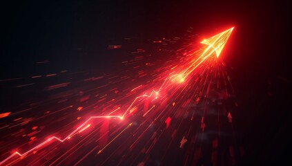 Explosive Stock Market Surge with Red and Orange Glowing Arrows