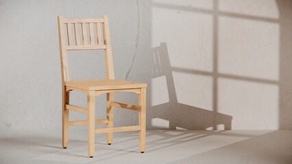 Fototapeta premium Regular dining chair with vertical slat backrest and sturdy frame. Perfect for furniture catalogs, product visualization, interior design projects, and modern decor presentations.