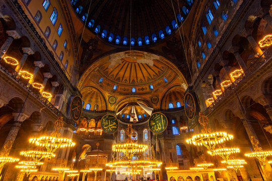 Interiors of Hagia Sophia Grand Mosque in Istanbul, Turkey