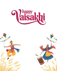 Fototapeta premium Happy Vaisakhi Typography & Punjabi Festival Illustration Design