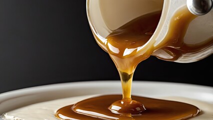 dessert with chocolate, melted chocolate in a cake