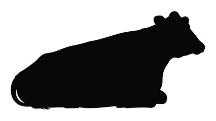 A black silhouette of a cow lying down on a white background © Payara