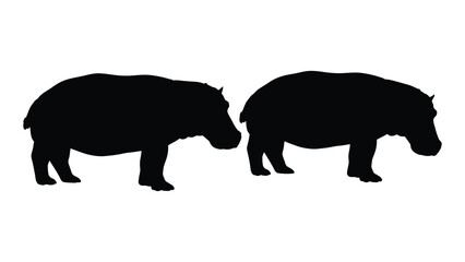 Two hippopotamuses are depicted in a stark black silhouette against a white background © Payara