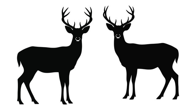 Two black silhouettes of majestic deer with large antlers facing forward