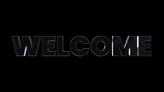 Welcome text digital glass effect animation isolated on black background