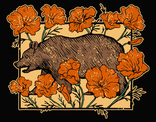 Fototapeta premium Bear Poppy Flowers Nature Design - printable editable vector art file.