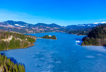 Fototapeta premium Aerial view of Colibita Lake in Bistrita Nasaud County - Romania