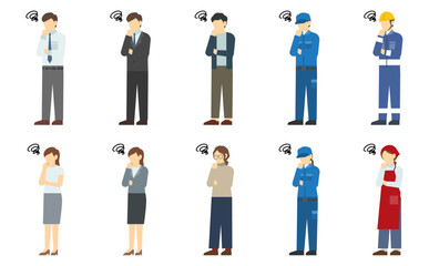 フラットイラスト：困っている男女セット