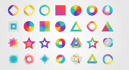 Colorful geometric shapes arranged in a visually appealing pattern on a light background.