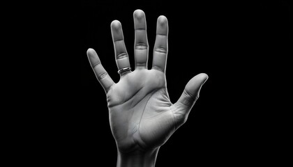 A hand with fingers spread apart is shown against a dark background