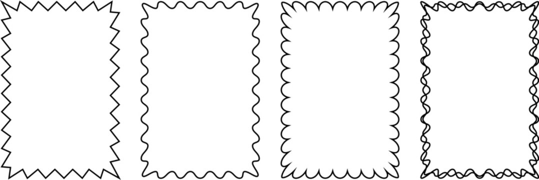 Frame set of standard ratio rectangles 2x3 with wavy, scallop, zigzag, double edges in vertical, mobile and portrait formats.
