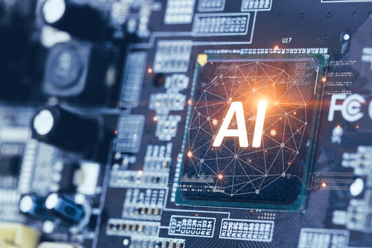 Ai Chips, AI Microprocessor, Artificial intelligent memory computer processor on circuit board.