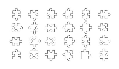 Obraz premium Puzzle Piece Outline Icon Grid with Interlocking Jigsaw Shapes for Teamwork, Problem Solving, Strategy, Integration, and Creative Business Concept Designs