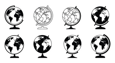 Obraz premium black and white globe icons isolated on a plain background representing global network, international business