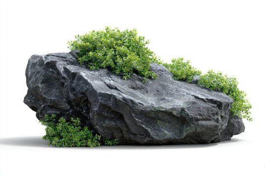 Gray rock with green plants