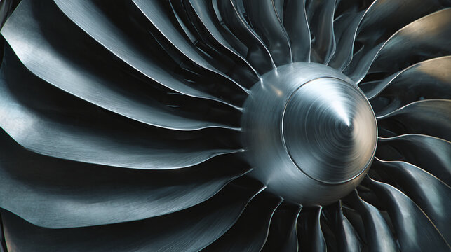 Jet engine turbine close-up in metallic finish-3D rendering