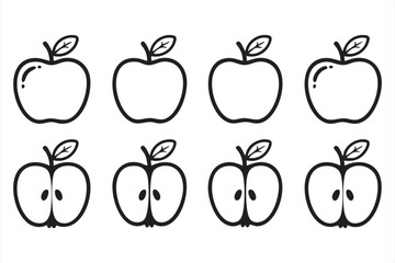 Obraz premium Monochrome Apple Fruit Icons in Minimal Outline Style