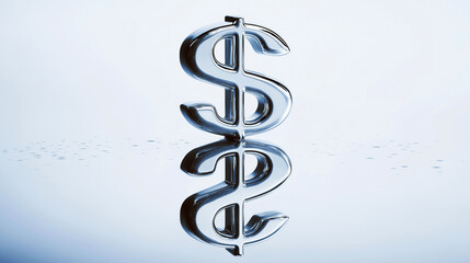 Obraz premium A polished silver dollar sign standing on a reflective surface, symbolizing financial success, banking, currency exchange, and wealth management in modern corporate and digital finance environments