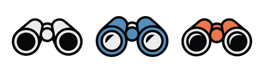 Binoculars icon set multiple style collection illustrating outline, filled, and colorful versions, scouting and observation symbols © Oscar N. Erwin