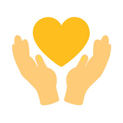 Obraz premium Two Hands Holding Yellow Heart Symbol for Care and Love