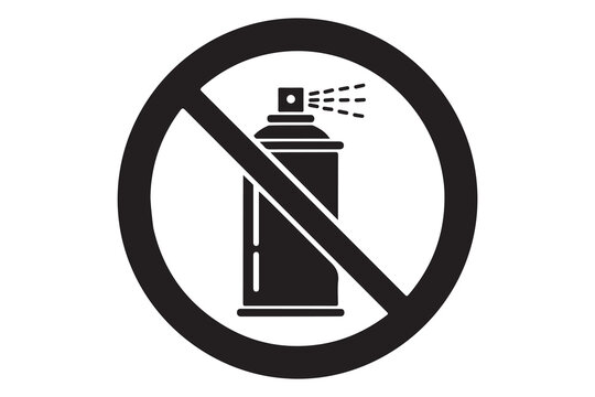 Spray prohibited sign. No spray tabu symbol with flat style, no graffiti quality symbol for prohibition sticker. Vector no aerosole symbolwhite background 