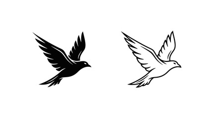 Obraz premium Set of 2 flying bird vector icons in black and white