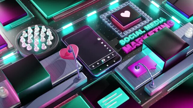 3d render of scrolling page on social media on mobile, looping animation concept for Social media and marketing