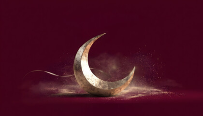Fototapeta premium Artistic crescent moon scene representing spirituality, Islamic symbolism, night atmosphere, and cultural themes.