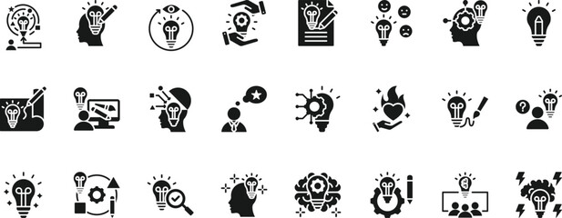 creativity icon set collection. pack contain idea, imagine, inspire, design, create, invent, vision, dream, brainstorm, innovate icon © Deloara