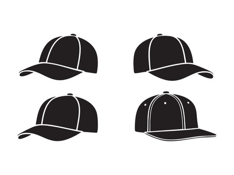 Baseball cap silhouette set featuring different angles and styles for headwear mockups now