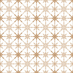Elegant star lattice repeat in beige and caramel tones with soft painted detailing designed for refined, timeless furnishing textiles.