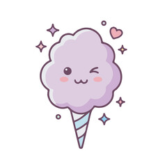Naklejka premium Kawaii Cotton Candy Icon Set Cute Pastel Vector
