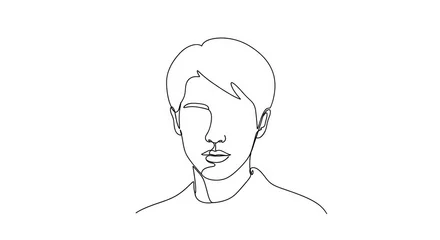 Papier peint photo Motifs linéaires Minimalist Line Art Portrait of a Man, Single Line Drawing, Abstract Face, Modern Art  © Alfamarto